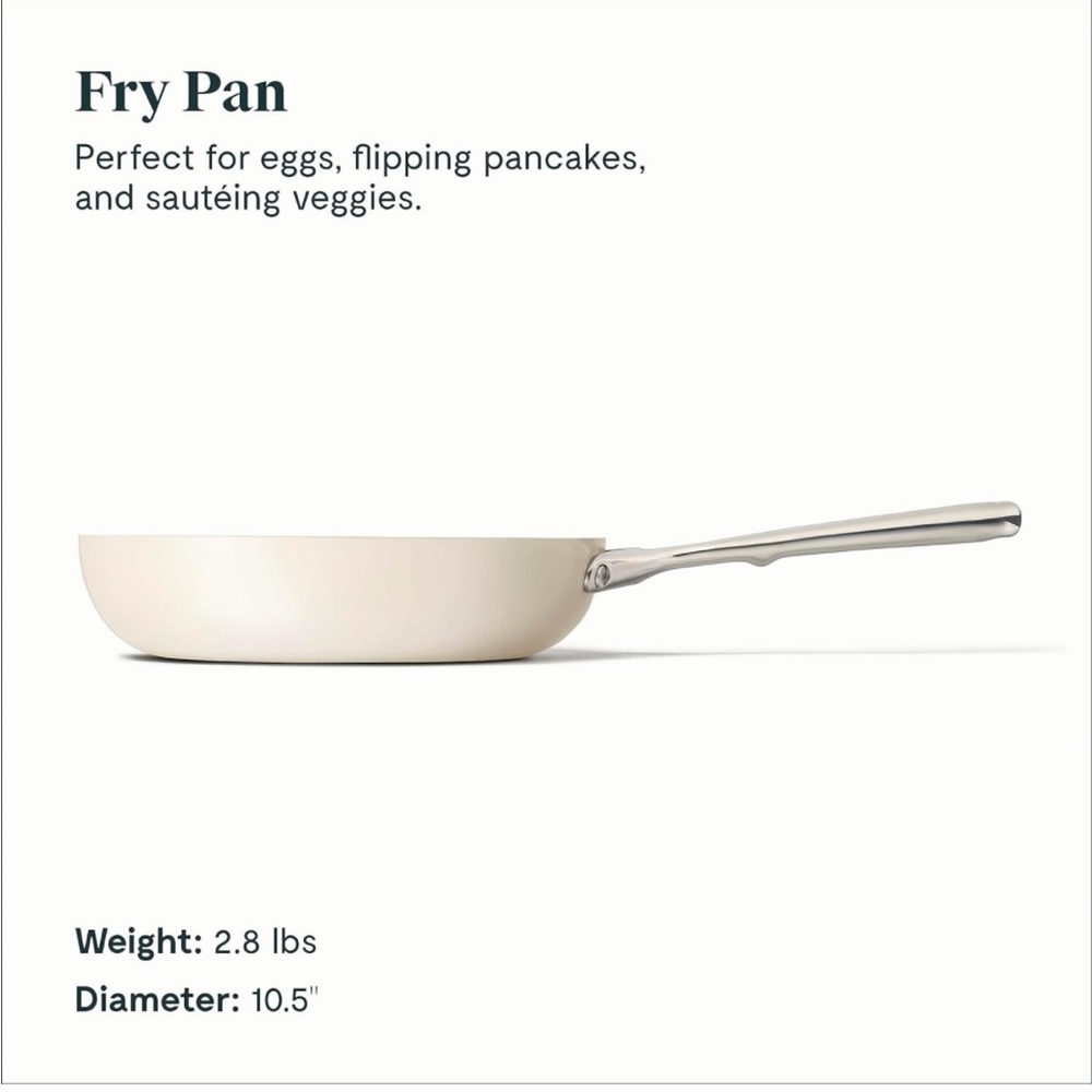 Cream Nonstick Fry Pan with Stainless Handle - Home Kitchen Cookware